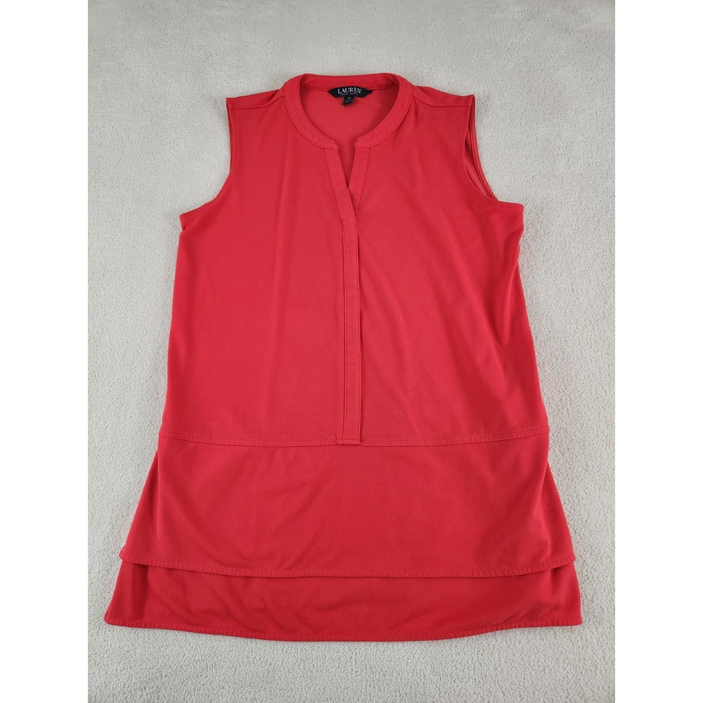 Women's Ralph Lauren Sleeveless V-neck Blouse Top Stretchy Size Medium Red